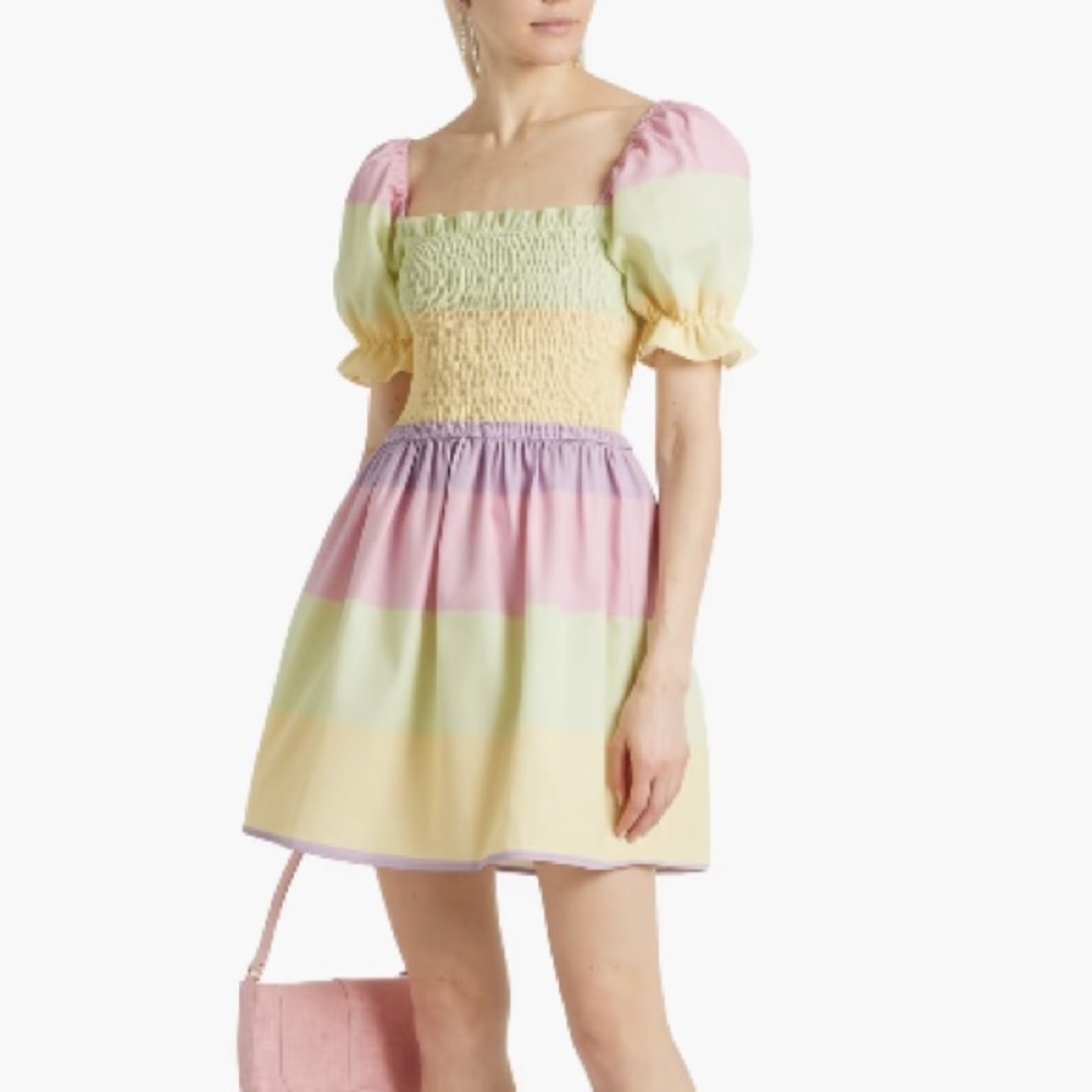 Puff sleeve pastel rainbow dress